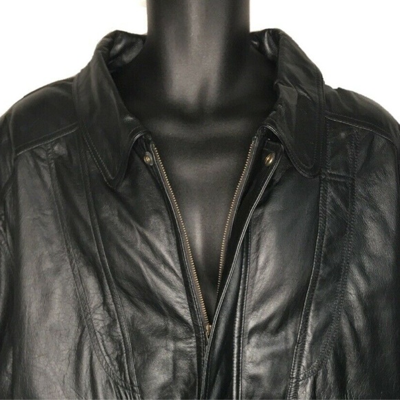 Mens XL Biker Bomber Genuine Black Leather Jacket - Picture 3 of 8